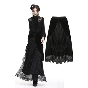 Gothic Black wave velvet lace maxi skirt