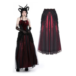 Gothic black red flower sea tasseled long skirt