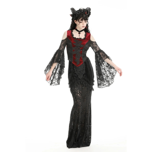 Gothic elegant black-red off-shoulder sexy top