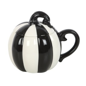 KUBEK-Black and White Striped Pumpkin Lidded