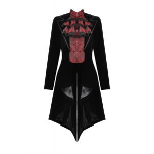 Gothic Red-Black Jacquard Faux Two-Piece Tailcoat