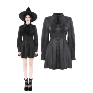 Gothic witch lace tie button dress