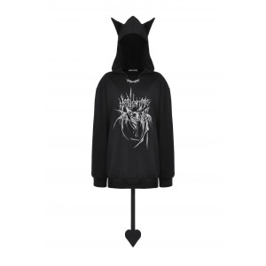 Black printed loose bat ear tail hoodie pullover